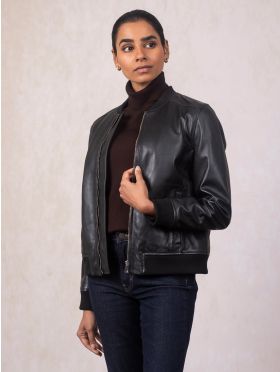 Braithwaite Leather Bomber Jacket in Black