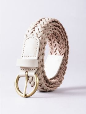 Waverton Leather Woven Belt in Stone