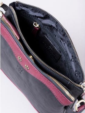Hartsop Zip Leather Cross Body Bag in Black and Burgundy