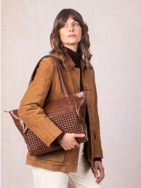Waverton Woven Leather Tote Bag in Brown