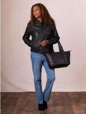 Crosthwaite Collared Leather Jacket in Black