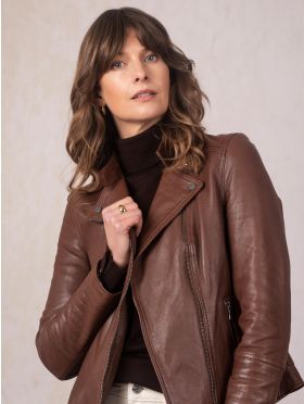 Tarn Leather Biker Jacket in Bourbon