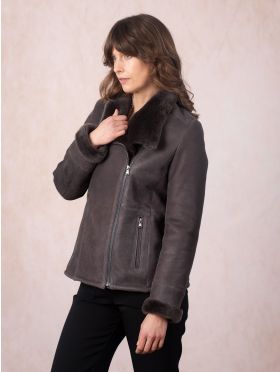 Armboth Shearling Aviator Jacket in Charcoal Grey