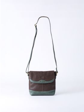 Hartsop Flapover Leather Cross Body Bag in Brown and Green