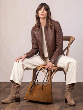 Crosthwaite Collared Leather Jacket in Chocolate