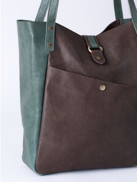 Hartsop Leather Tote Bag in Brown and Green