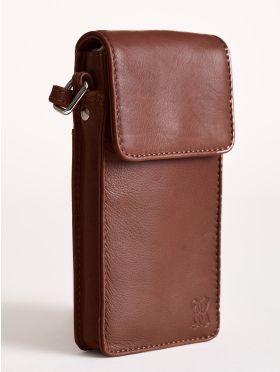 Bowness Leather Cross Body Phone Pouch in Cognac
