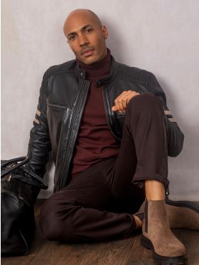 Charlie II Leather Racer Jacket in Black