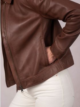 Crosthwaite Collared Leather Jacket in Chocolate