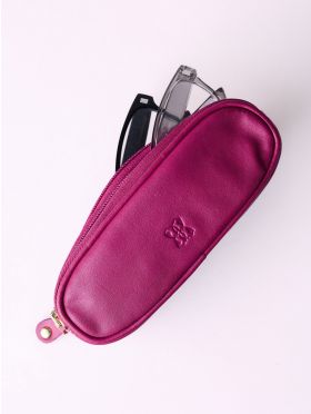 Leather Double Glasses Case in Bold Cranberry Pink