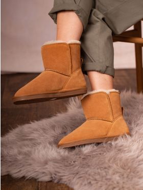 Ladies' Sheepskin Boot Slippers in Tan