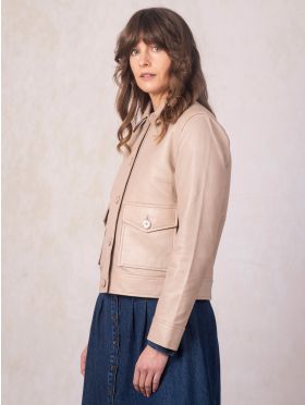 Brathay Collared Leather Jacket in Cappuccino