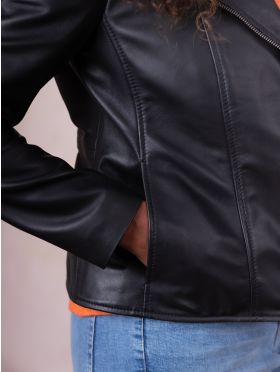 Thirlend Leather Biker Jacket in Black