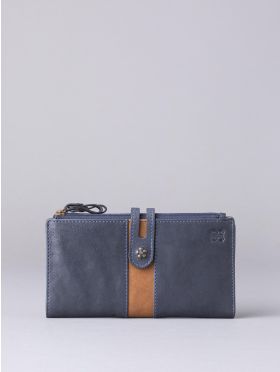 Hartsop Leather Double Zip Purse in Navy & Tan