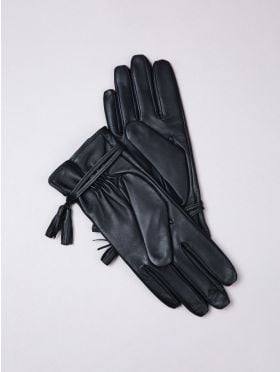 Tarraby Tassel Leather Gloves in Black