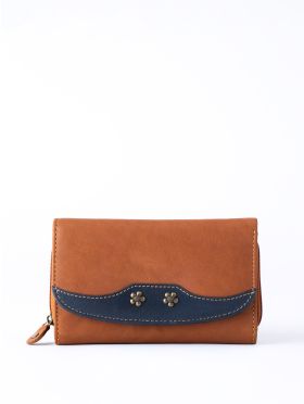 Hartsop Flapover Leather Purse in Cognac and Navy