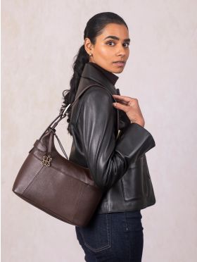 Newby Leather Hobo Shoulder Bag in Chocolate
