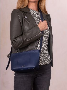 Langdale Leather Cross Body Bag in Navy Blue