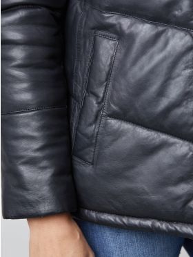 Parton Leather Padded Jacket in Black