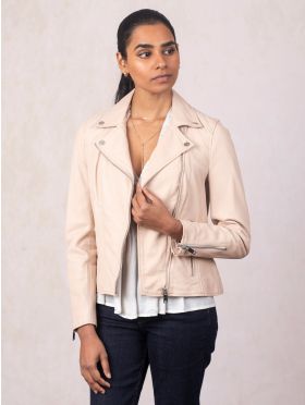 Tarraby Leather Biker Jacket in Parchment