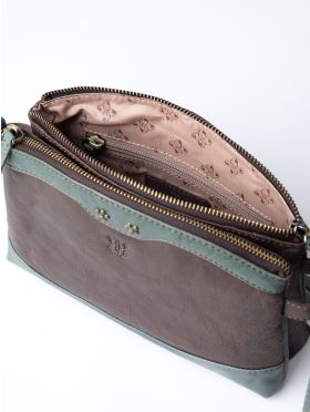 Hartsop Zip Leather Cross Body Bag in Brown and Green
