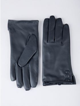 Beatrice II Button Detail Leather Gloves in Navy