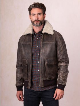 Fellfoot Leather Aviator Jacket in Chocolate Brown