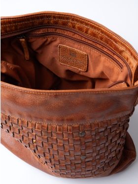 Storrs Woven Leather Cross Body Bag in Cognac
