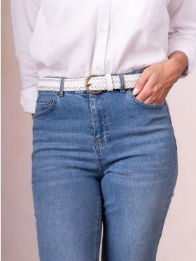 Waverton Leather Woven Belt in White