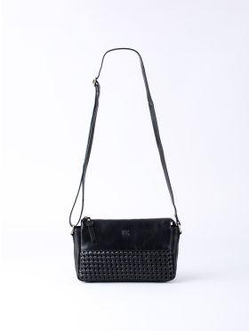 Waverton Woven Leather Cross Body Bag in Black