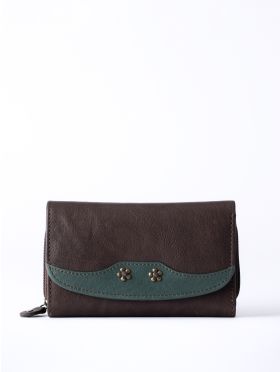 Hartsop Flapover Leather Purse in Brown and Green
