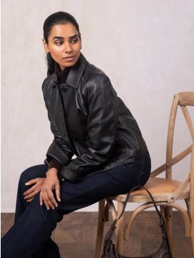 Kendal Collared Leather Jacket in Black