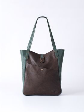 Hartsop Leather Tote Bag in Brown and Green