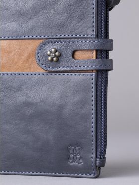 Hartsop Leather Double Zip Purse in Navy & Tan