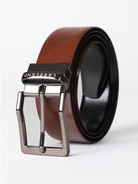 Calder Reversible Leather Belt in Black and Tan