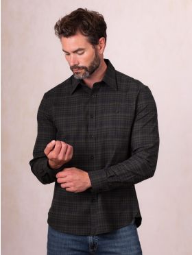 Keswick Cotton Checked Shirt in Dark Green