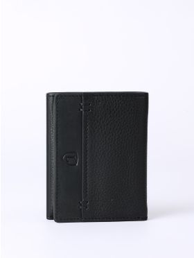 Stitch Leather Tri-Fold Wallet in Black