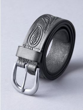 Embossed Leather Belt in Black