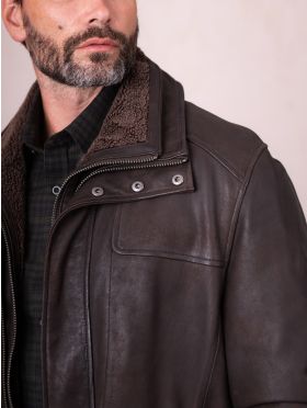 Kielder Long Leather Coat in Brown