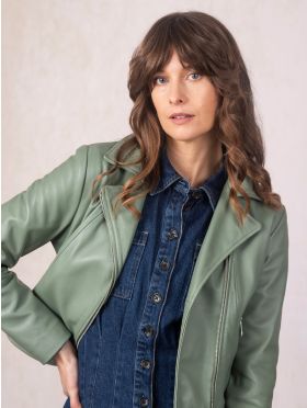 Thornhill Leather Biker Jacket in Green