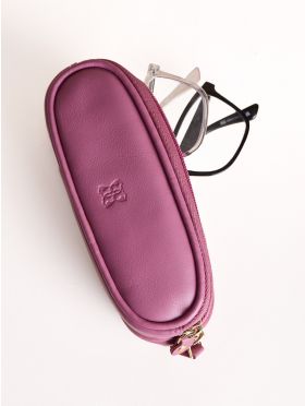 Leather Double Glasses Case in Mauve Soft Pink