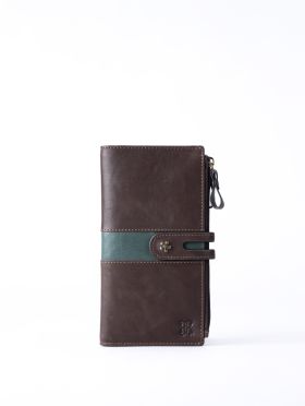Hartsop Leather Double Zip Purse in Brown & Green