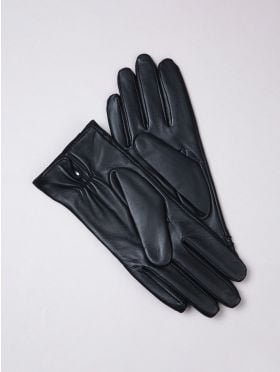 Suzie Stitch Detail Leather Gloves in Black