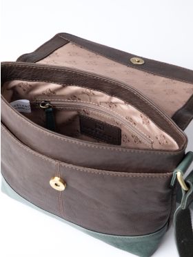 Hartsop Flapover Leather Cross Body Bag in Brown and Green