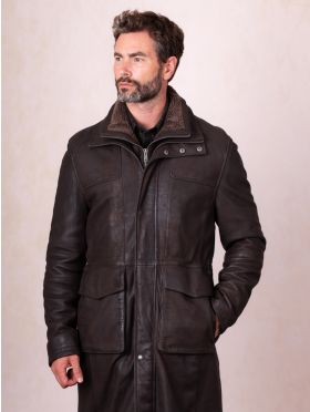 Kielder Long Leather Coat in Brown | Lakeland Leather