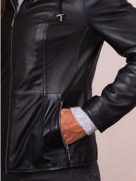 Abbeyville II Hooded Leather Jacket in Black