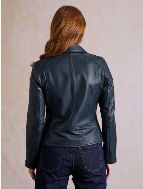 Tarraby Leather Biker Jacket in Navy