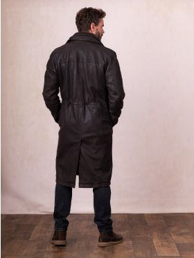 Kielder Long Leather Coat in Brown | Lakeland Leather