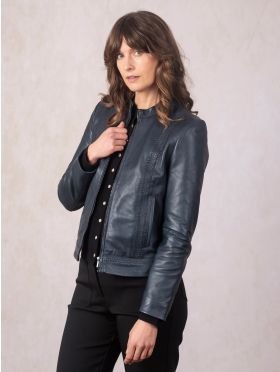 Annaside Leather Jacket in Navy