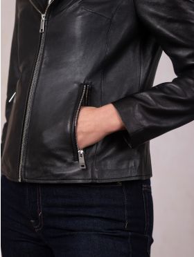 Newland Centre Zip Leather Biker Jacket in Black | Lakeland Leather